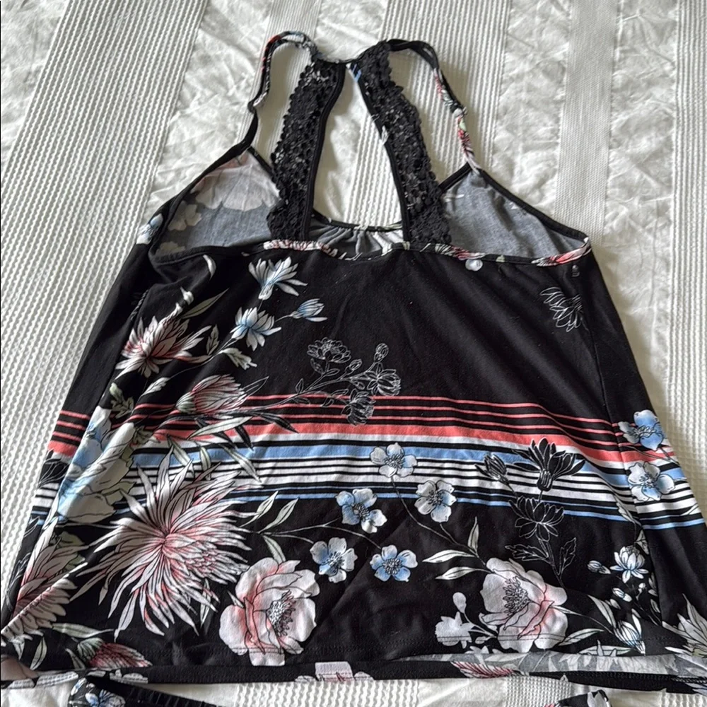 Linea Donatella Black and Pink Floral Pajama Set